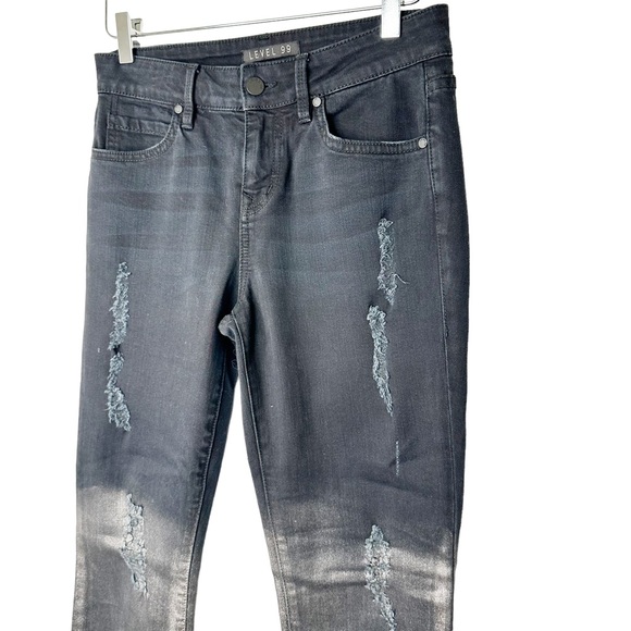 Anthropologie Level 99 Hombre Metallic Raw Hem Distressed Cropped Jeans Size 26 - Picture 6 of 11